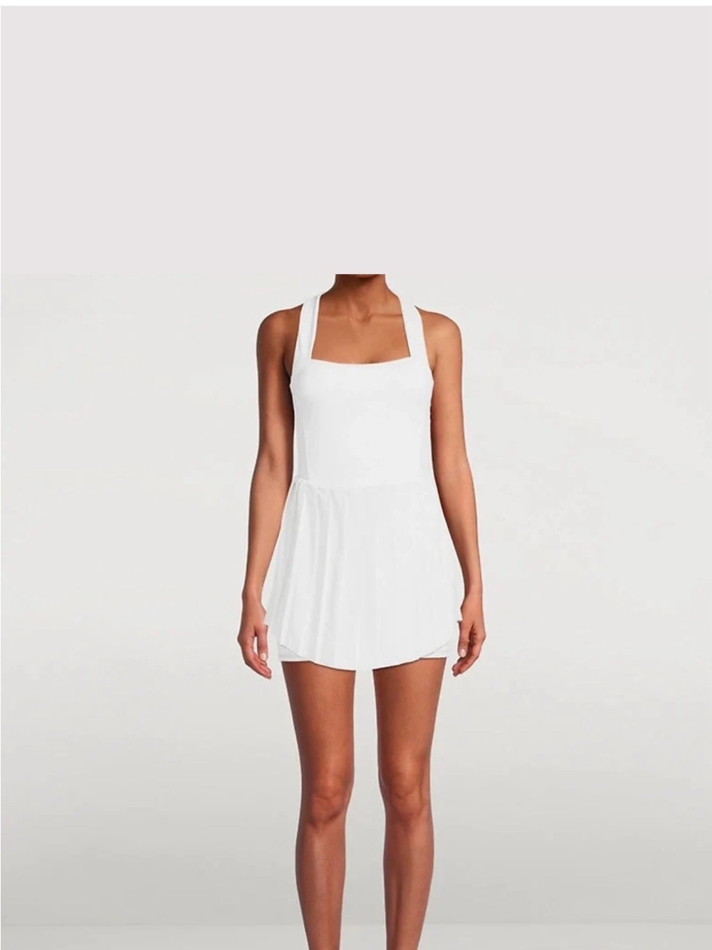 Varley White Pleated Mini Dress with Cross-Back Straps